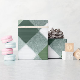 Papel De Presente Padrão Xadrez Férias Verde Branco Inverno