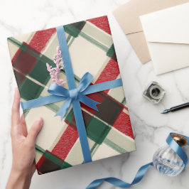 Papel De Presente Padrão Xadrez Férias Verde Vermelho Inverno Aconch