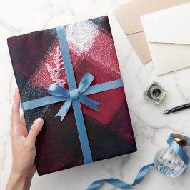 Papel De Presente Padrão Xadrez Gelo Inverno Azul Marinho Vermelho A