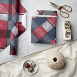 Papel De Presente Padrão Xadrez Gelo Inverno Azul Marinho Vermelho A
