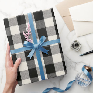 Papel De Presente Padrão Xadrez Ginga Preto Branco Minimalista Moder