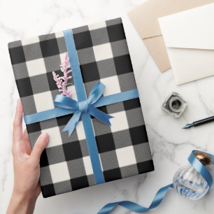 Papel De Presente Padrão Xadrez Ginga Preto Branco Minimalista Moder