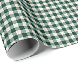 Papel De Presente Padrão Xadrez Ginga Verde e Bege