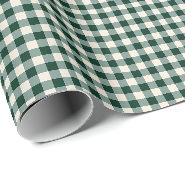 Papel De Presente Padrão Xadrez Ginga Verde e Bege  (Ponta do rolo)