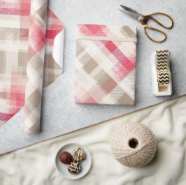 Papel De Presente Padrão Xadrez Gingham Rosa Bege Suave Romântico