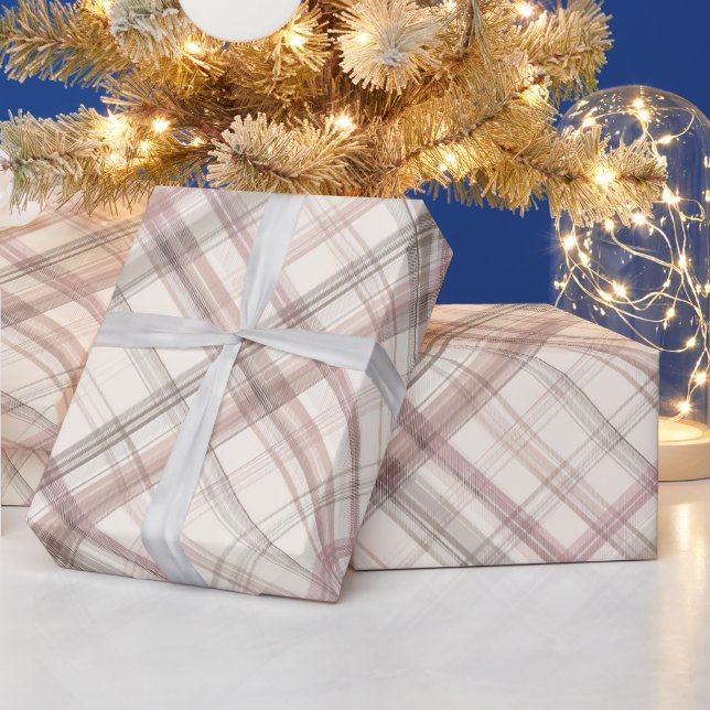 Papel De Presente Padrão Xadrez Gingham Rosa Bege Suave Romântico (Feriados)