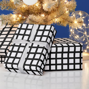 Papel De Presente Padrão xadrez grelha xadrez preto branco moderno