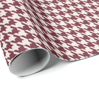Papel De Presente Padrão Xadrez Houndstooth em Borgonha e Creme Quen