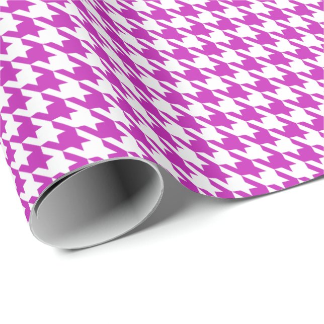 Papel De Presente Padrão Xadrez Houndstooth Roxo e Branco Clássico  (Ponta do rolo)