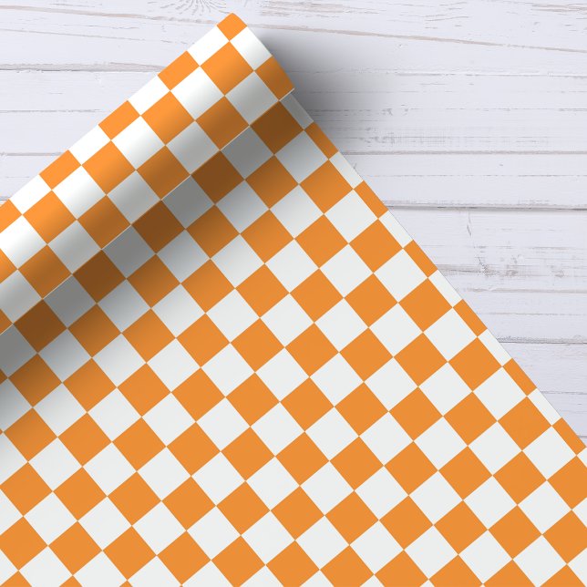 Papel De Presente Padrão Xadrez Laranja e Branco (Criador carregado)