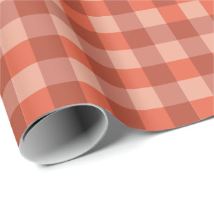 Papel De Presente Padrão Xadrez Laranja Peach Fuzz