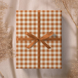 Papel De Presente Padrão Xadrez Laranja Queimado de Outono