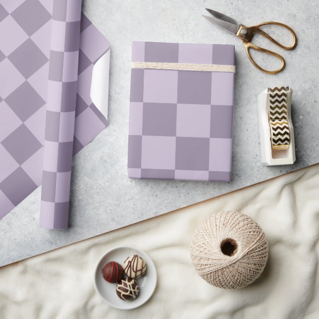 Papel De Presente Padrão Xadrez Lavanda Suave Minimalista (Artesanato)