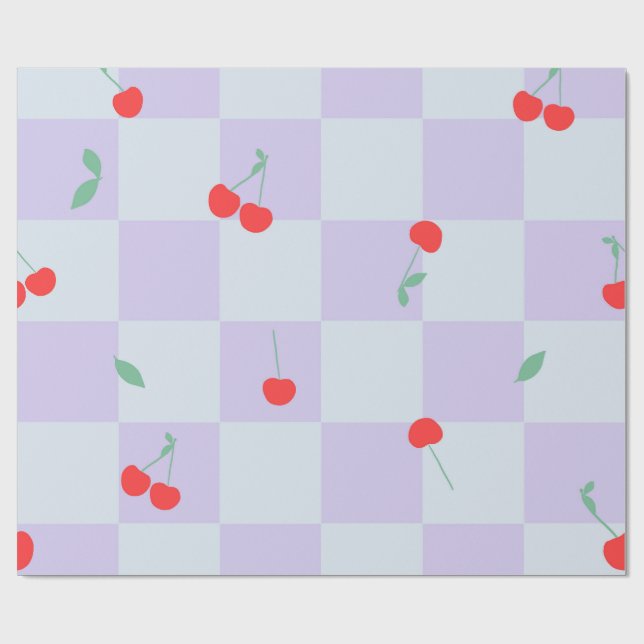 Papel De Presente Padrão xadrez lilás com cereja (Aberto)