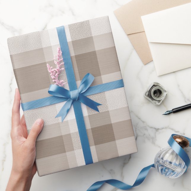 Papel De Presente Padrão Xadrez Macio Bege Branco Farmhouse Buffalo (Presentear)
