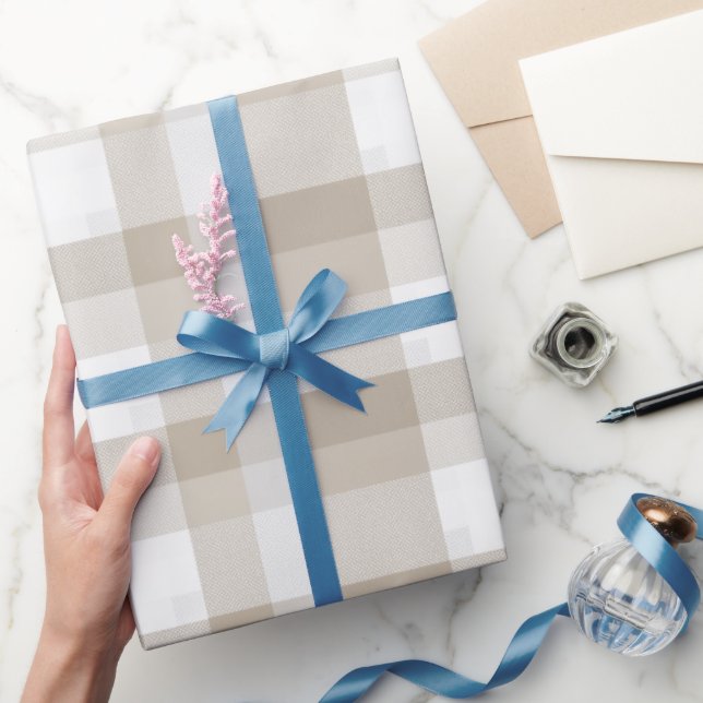 Papel De Presente Padrão Xadrez Macio Bege Branco Farmhouse Buffalo (Presentear)