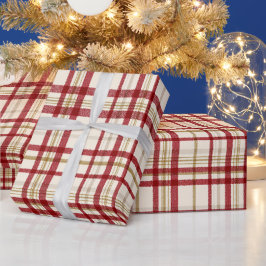 Papel De Presente Padrão Xadrez Marfim Festa Vermelho Dourado de Fer