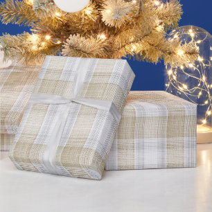 Papel De Presente Padrão Xadrez Minimalista Bege Branco de Linho Mac