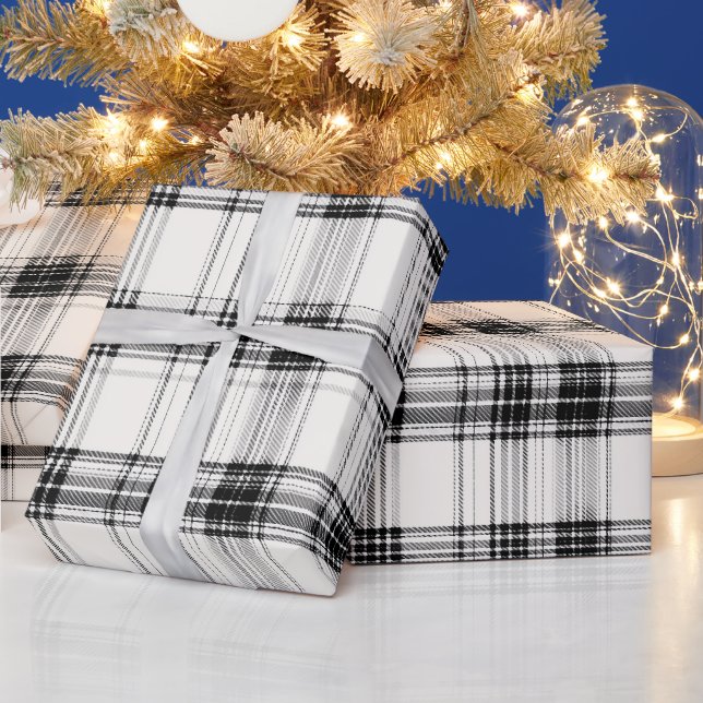 Papel De Presente Padrão Xadrez Monocromático Branco Preto Marfim Ch (Feriados)