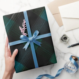 Papel De Presente Padrão Xadrez Musgo Verde Floresta Escura Preto