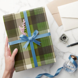 Papel De Presente Padrão Xadrez Musgo Verde Marrom Floresta