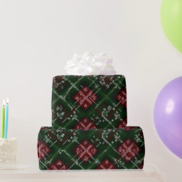 Papel De Presente Padrão Xadrez Natal Vermelho Verde Neve