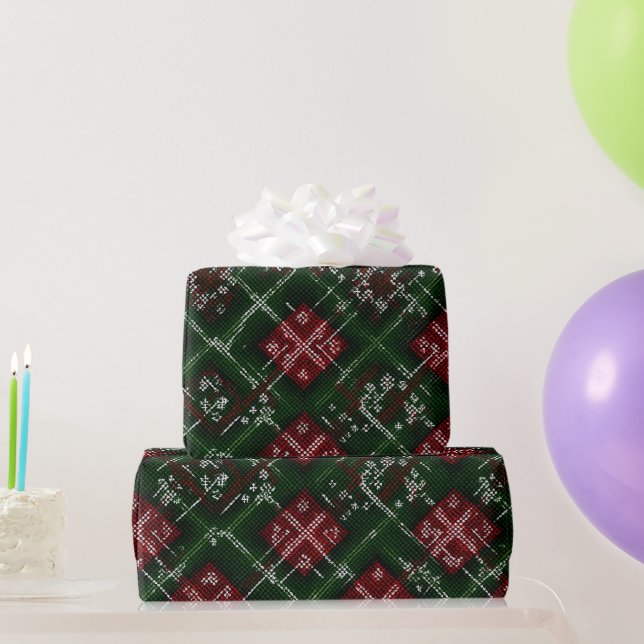 Papel De Presente Padrão Xadrez Natal Vermelho Verde Neve (Presentes para festas)