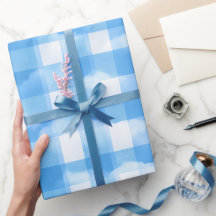 Padrão Xadrez Nuvem Gingham Azul Branco Verão