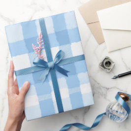 Papel De Presente Padrão Xadrez Nuvem Gingham Branco Azul Suave de V