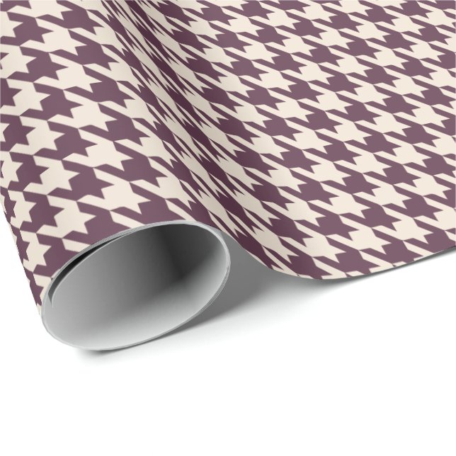 Papel De Presente Padrão Xadrez Plum & Cream | Clássico Elegante (Ponta do rolo)