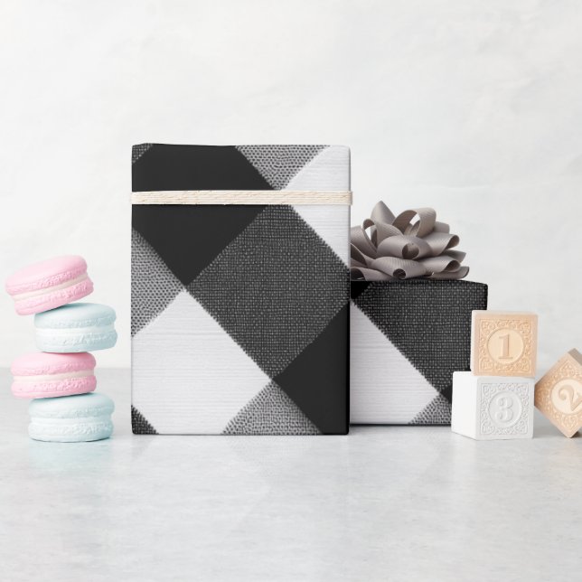 Papel De Presente Padrão Xadrez Preto Branco Clássico de Buffalo Nev (Chá de bebê)