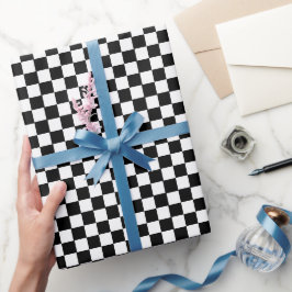 Papel De Presente Padrão Xadrez Preto e Branco