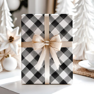 Papel De Presente Padrão Xadrez Preto e Branco Aquarela