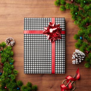 Papel De Presente Padrão Xadrez Preto e Branco Fofo Retrô