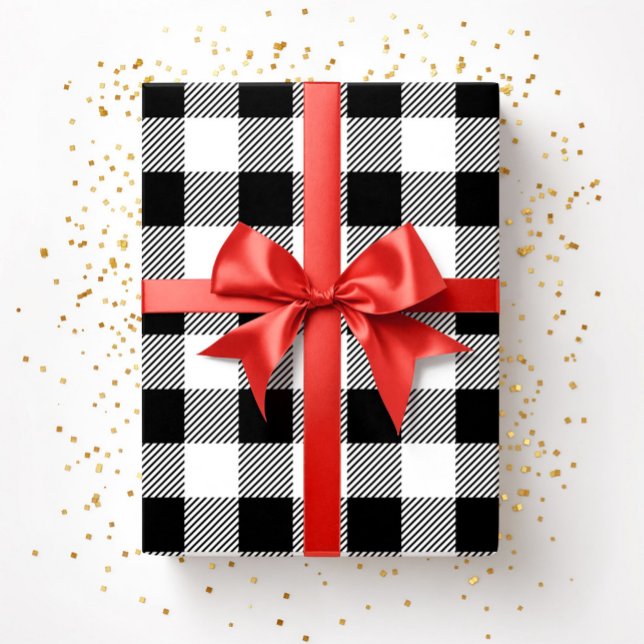 Papel De Presente Padrão Xadrez Preto E Branco Rústico (Black And White Plaid Pattern Wrapping Paper)