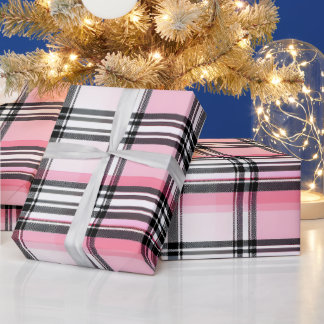 Papel De Presente Padrão Xadrez Preto Rosa Vermelho