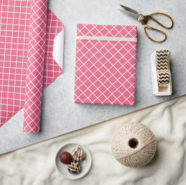 Papel De Presente Padrão Xadrez Rosa Branco e Vermelho de Balas Eleg