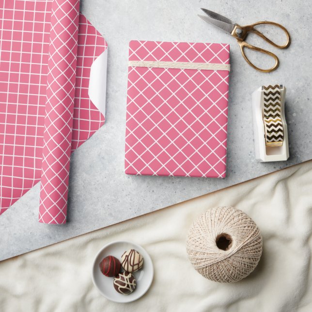 Papel De Presente Padrão Xadrez Rosa Branco e Vermelho de Balas Eleg (Artesanato)