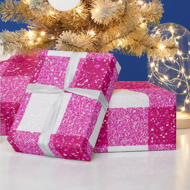 Papel De Presente Padrão Xadrez Rosa Brilhante (Feriados)