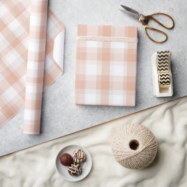 Papel De Presente Padrão Xadrez Rosa Claro Gingham em Branco e Pêsse (Artesanato)
