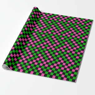 Papel De Presente Padrão Xadrez Rosa Verde e Preto