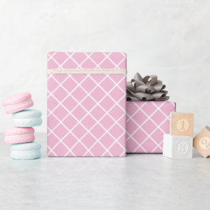 Papel De Presente Padrão Xadrez Rosa Vintage Branco Clássico
