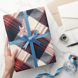Papel De Presente Padrão Xadrez Tartã Clássico Vermelho Marinho Heri