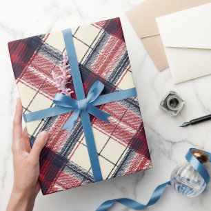 Papel De Presente Padrão Xadrez Tartã Clássico Vermelho Marinho Heri