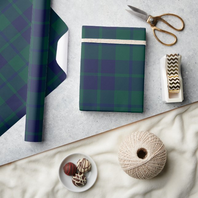 Papel De Presente Padrão Xadrez Tártan Verde Escuro Clássico (Artesanato)
