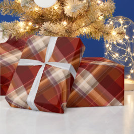 Papel De Presente Padrão Xadrez Terra Colheita Laranja Vermelho Rúst
