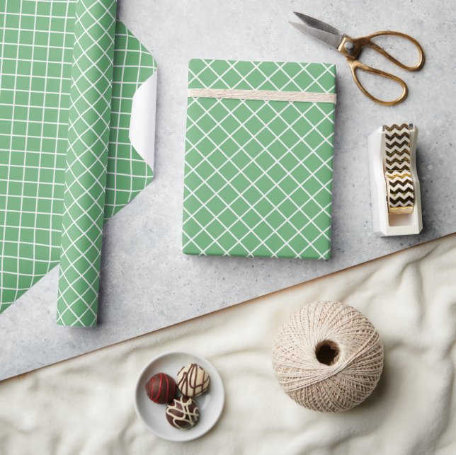 Papel De Presente Padrão Xadrez Verde Branco Menta de Primavera Eleg (Artesanato)