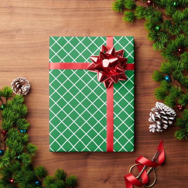 Papel De Presente Padrão Xadrez Verde Branco Trevo Elegante (Presente de Natal)