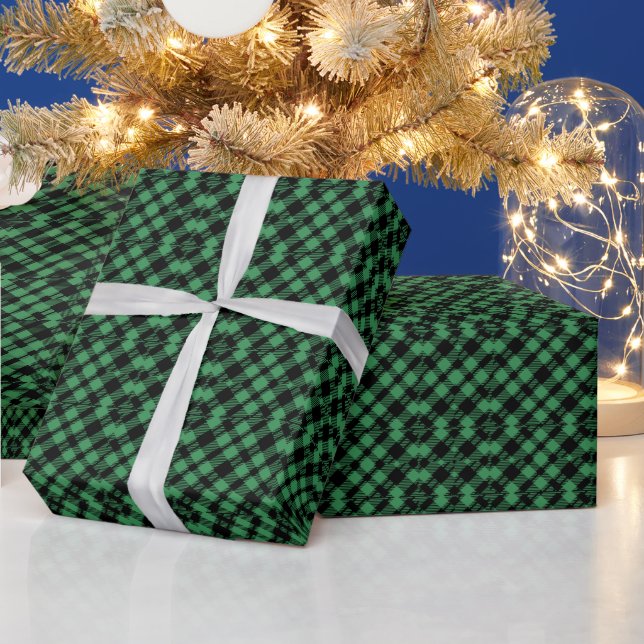 Papel De Presente Padrão Xadrez Verde de Férias Clássico (Feriados)