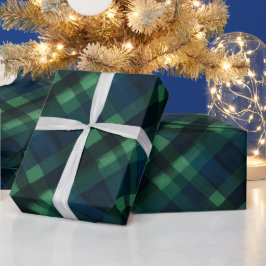 Papel De Presente Padrão Xadrez Verde Escuro Floresta Pinheiro